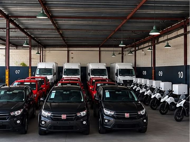 Carros e motos sob a cobertura